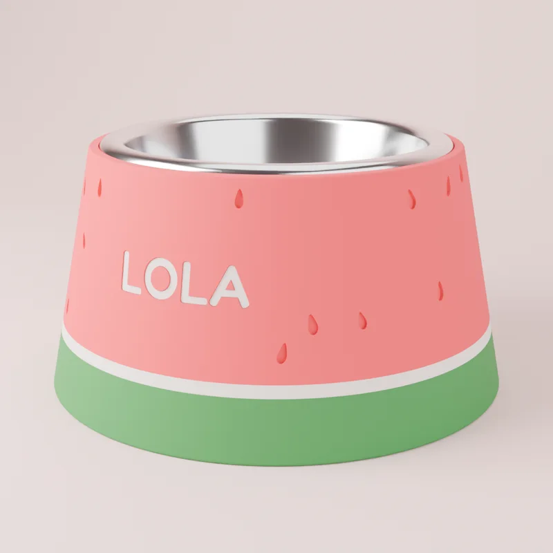 Comedero Sandía con el nombre Lola y su platito de acero